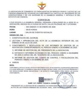 Lee más sobre el artículo Convocatorio Asamblea General Socios ASOPARAC Enero 2026