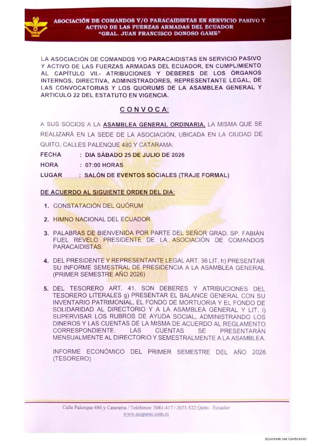 ASAMBLEA GENERAL DE SOCIOS DE LA ASOPARAC